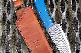 A commissioned design in 67-layer VG10 core Suminagashi and blue G10