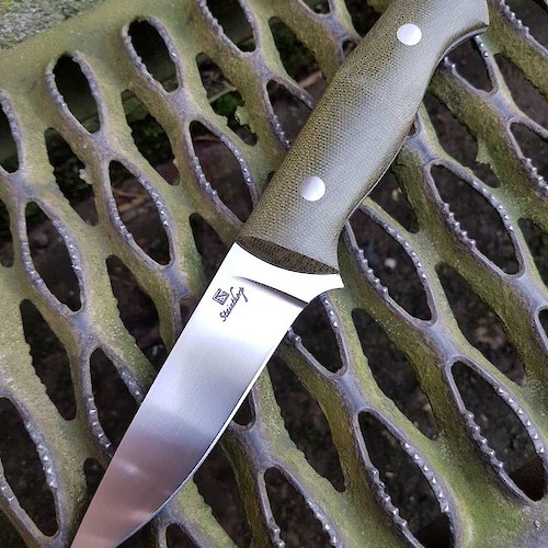 Drop point hunter in RWL34 and green canvas micarta