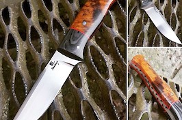 A special commission drop point hunting knife...RWL34 steel, carbon fibre bolsters and desert ironwood with a fileworked tang