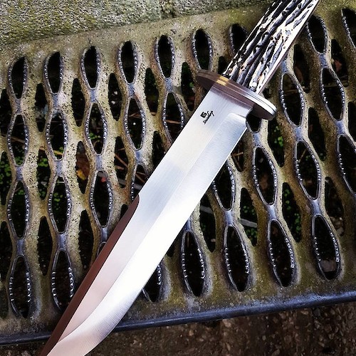 10" custom Cowboy Bowie knife in O1 carbon and jigged bone